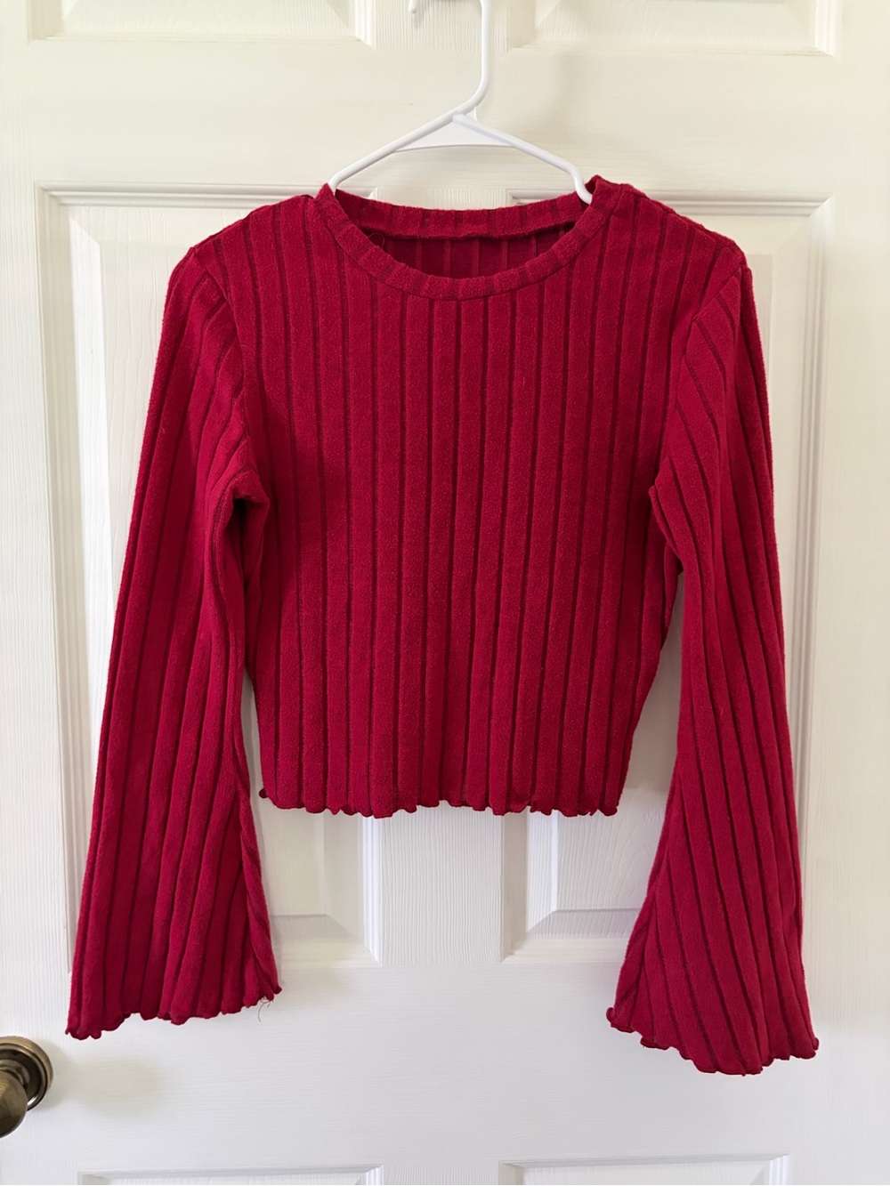 SHEIN Women's Ribbed Red Long-Sleeve Top